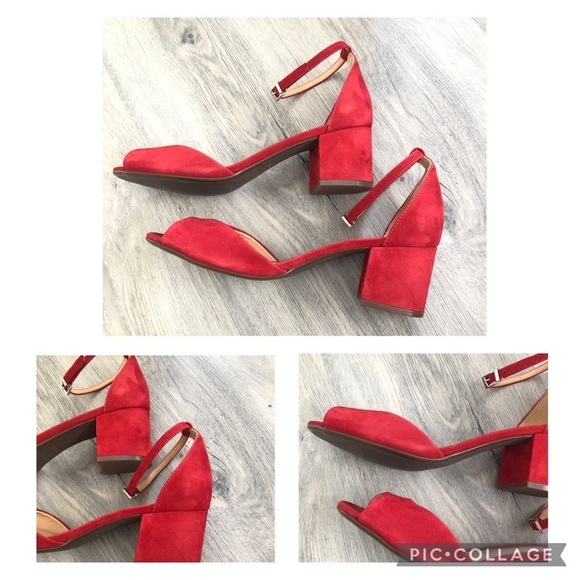 Schutz Roama Red Suede Block Heel Sandals - Picture 12 of 15
